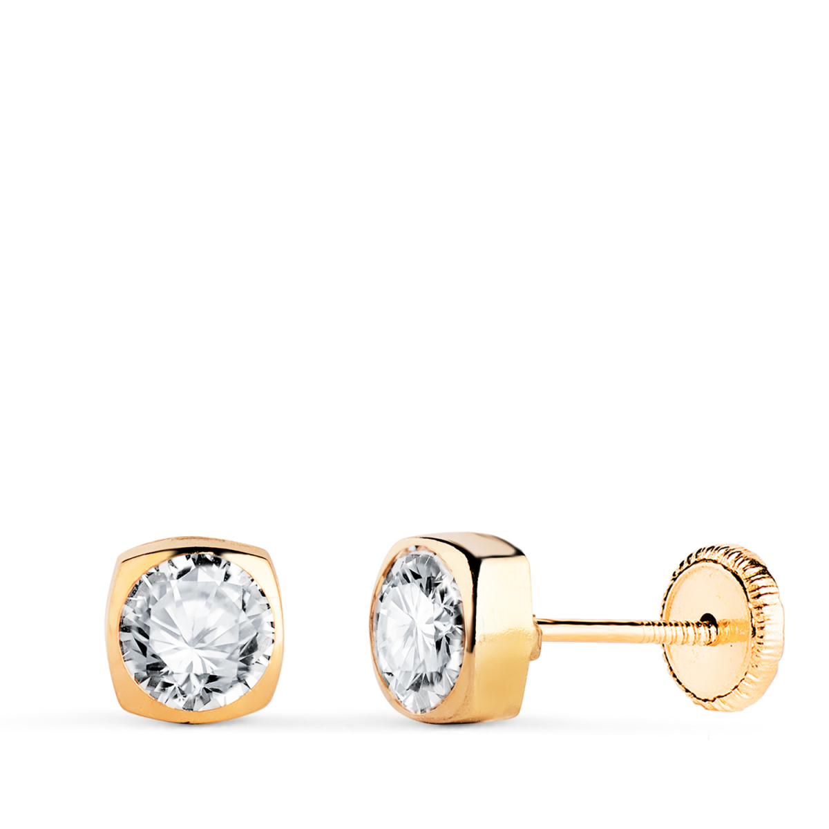18K PENDIENTES ORO AMARILLO CUADRADOS CON CIRCONITA. MEDIDA: 5X5MM. CIERRE TUERCA 0