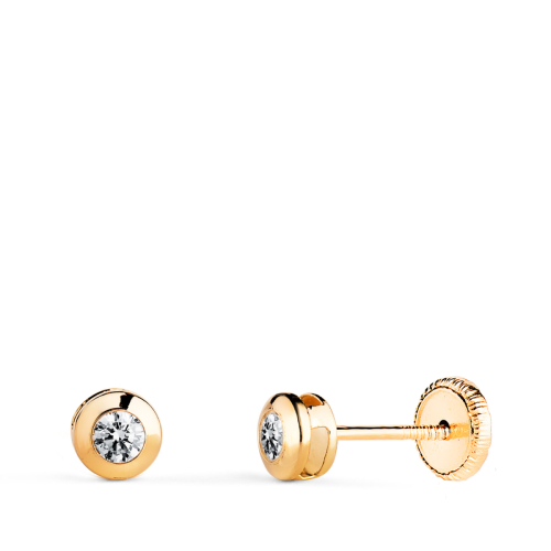 18K PENDIENTES ORO AMARILLO CHATON GALERIA CON CIRCONITA. MEDIDA: 4 MM. CIERRE TUERCA 0