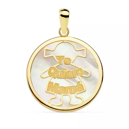 18K COLGANTE ORO AMARILLO NACAR MAMA NIÑA 20 MM 0