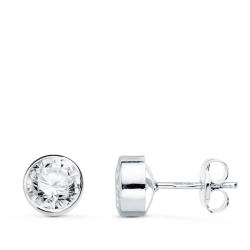 18K PENDIENTES CIRCONITA REDONDOS 5 MM ORO BLANCO PRESION 0