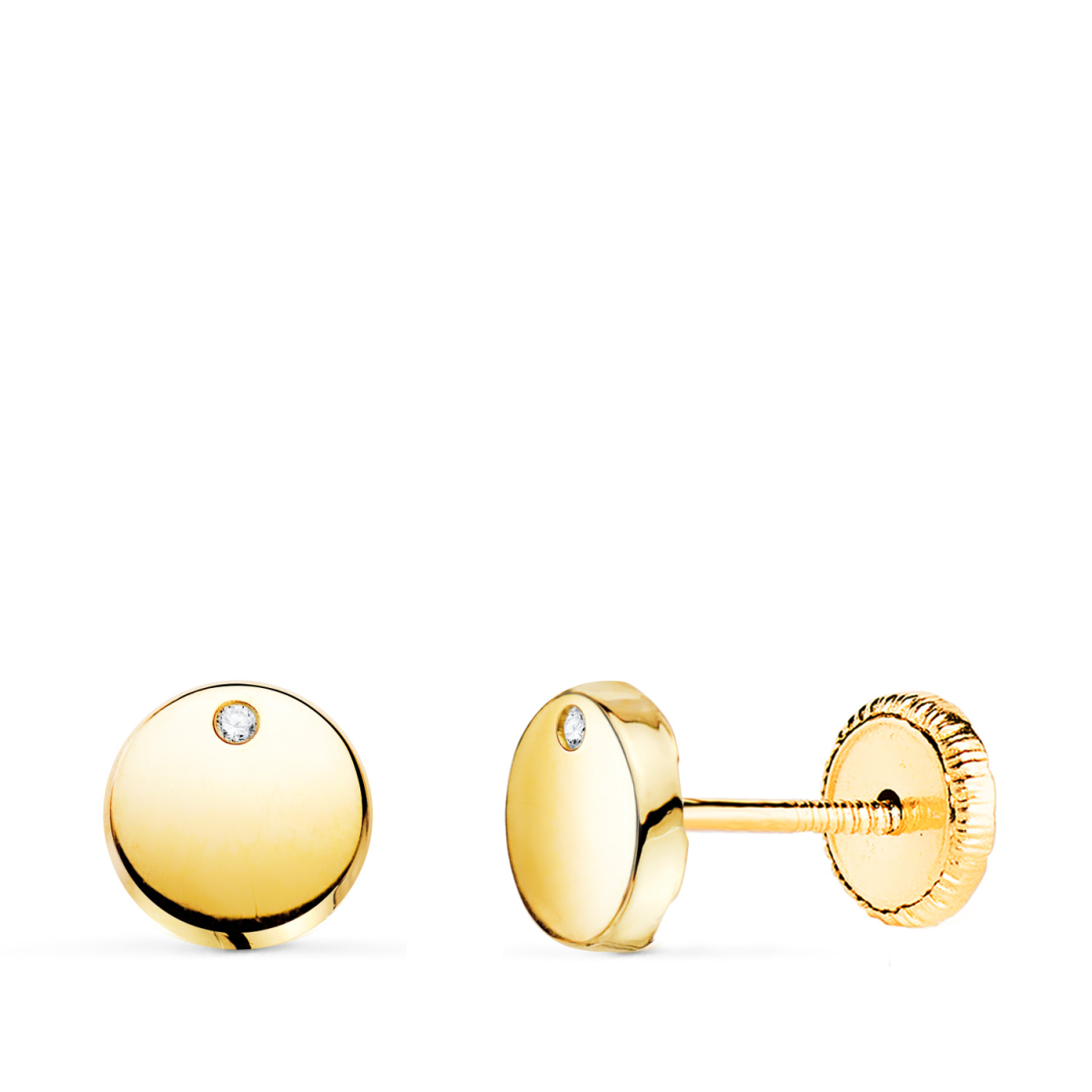 18K PENDIENTES ORO AMARILLO REDONDOS BRILLO CON CIRCONITA 6