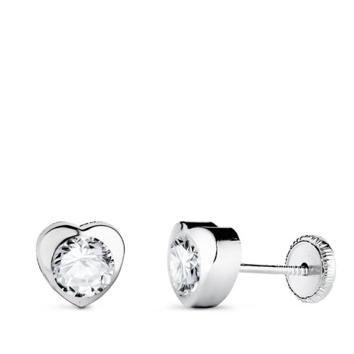 18K PENDIENTES ORO BLANCO CORAZON CON CIRCONITA. MEDIDA: 6 X 6 MM CIERRE TUERCA 0