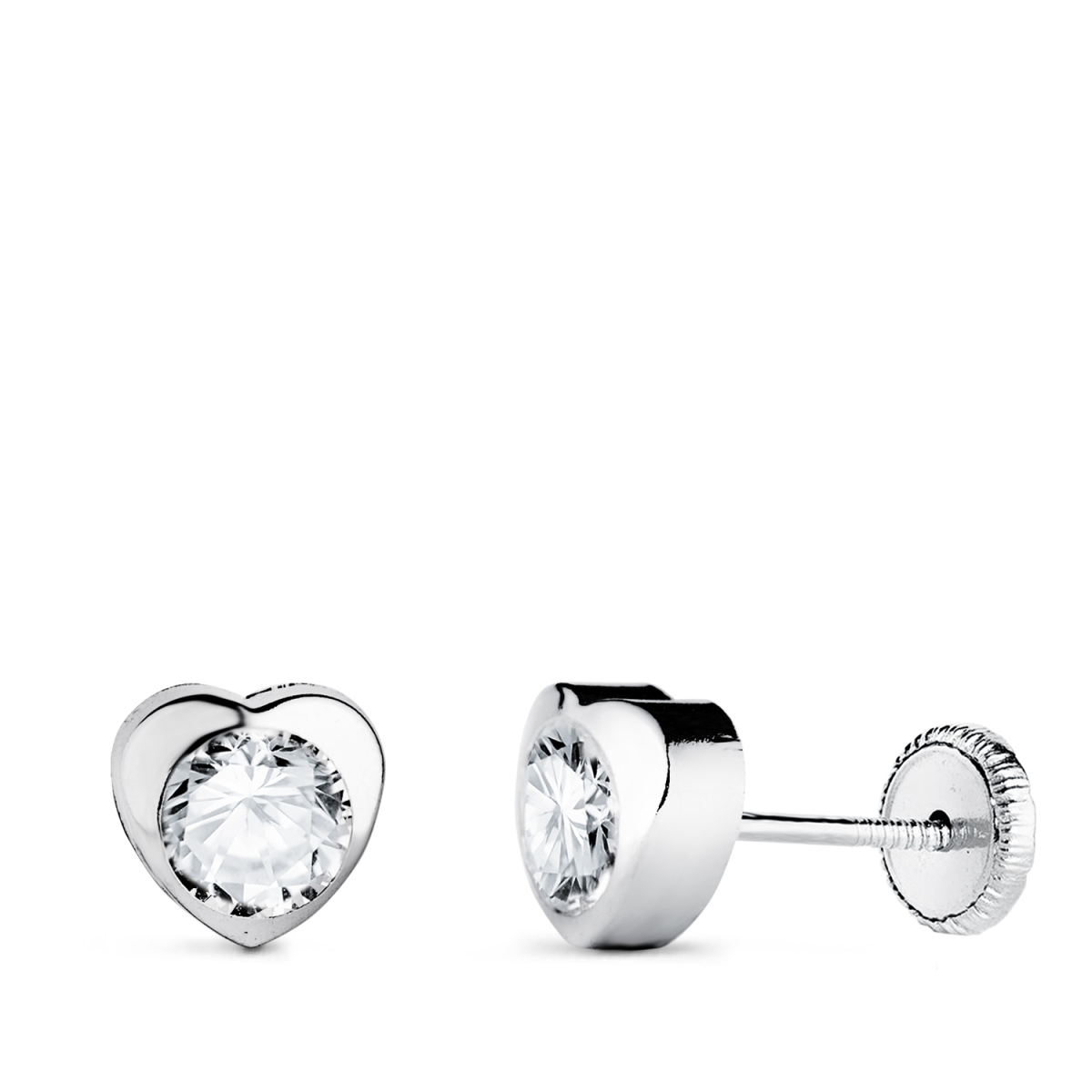 18K PENDIENTES ORO BLANCO CORAZON CON CIRCONITA. MEDIDA: 6 X 6 MM CIERRE TUERCA 0