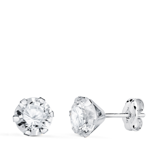 18K PENDIENTES ORO BLANCO 6 GARRAS CON CIRCONITA. ANCHO: 6 MM CIERRE PRESION 0