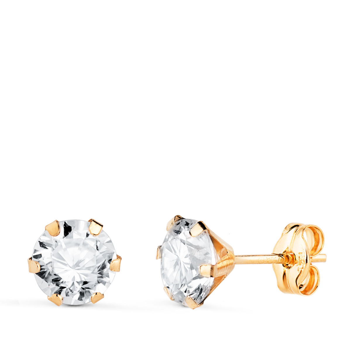 18K PENDIENTES ORO AMARILLO 6 GARRAS CON CIRCONITA. ANCHO: 6 MM CIERRE PRESION 0