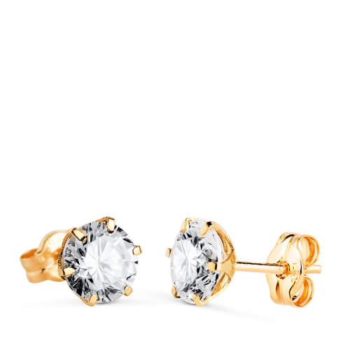 18K PENDIENTES ORO AMARILLO 6 GARRAS CON CIRCONITA. ANCHO: 6 MM CIERRE PRESION 0