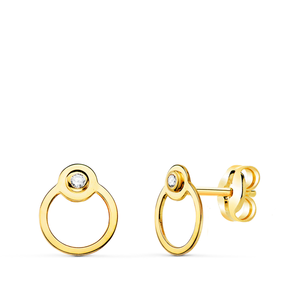 18K PENDIENTES ORO AMARILLO REDONDOS CON CIRCULO Y CIRCONITA. CIERRE PRESION 7 X 6 MM 0