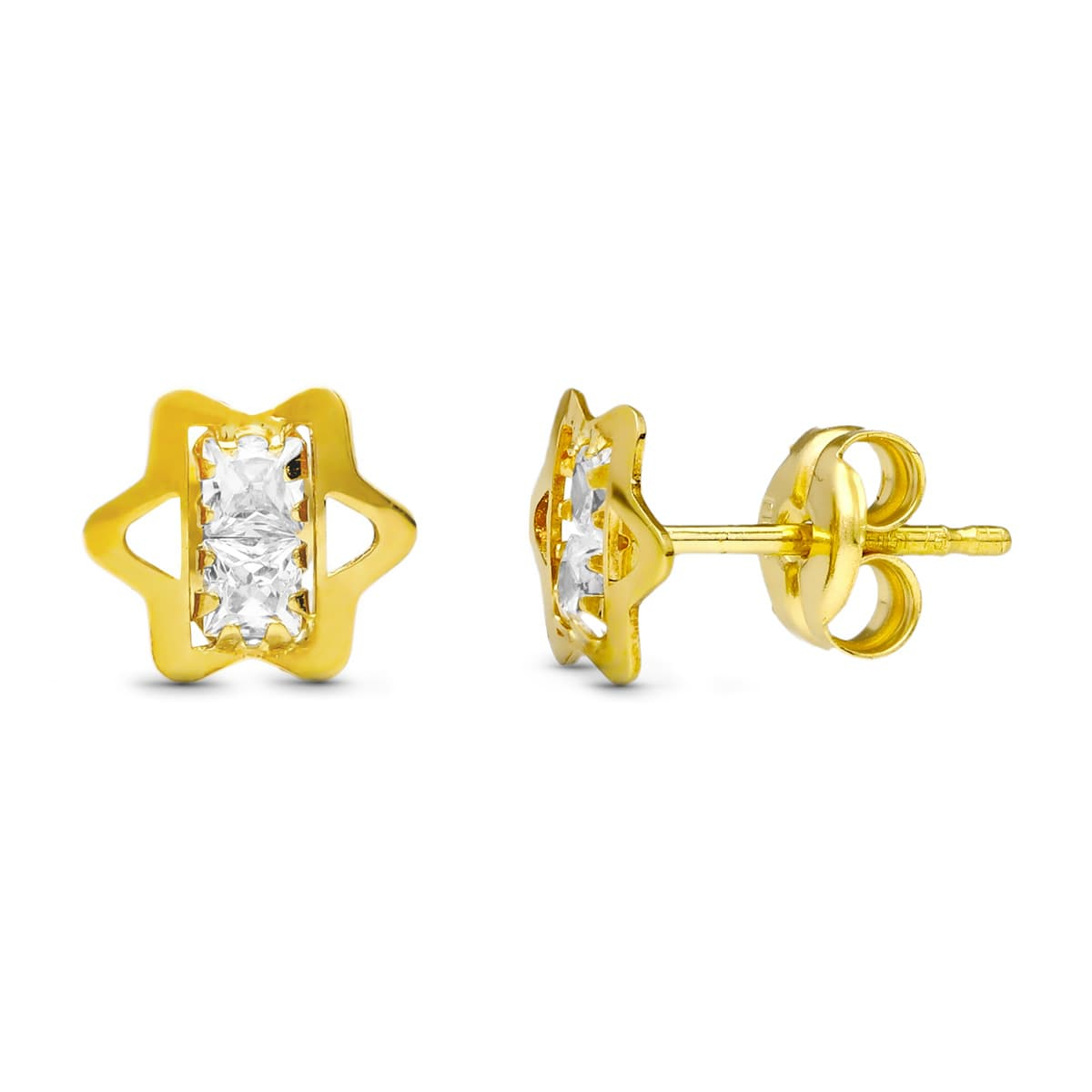 18K PENDIENTES ORO AMARILLO ESTRELLA CIRCONITA 6X6 MM CIERRE PRESION 0