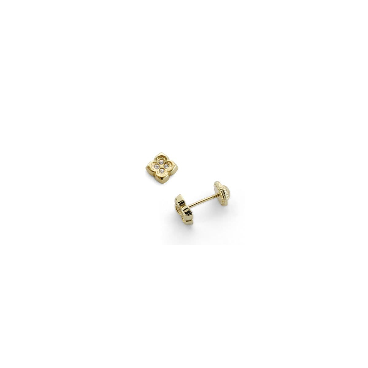 18K PENDIENTES ORO AMARILLO FLOR CIRCONITA 6X6 MM CIERRE TUERCA 0