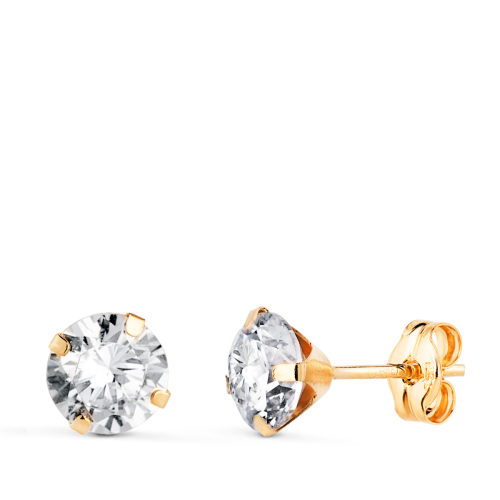 18K PENDIENTES ORO AMARILLO 4 GARRAS CON CIRCONITA. ANCHO: 6 MM CIERRE PRESION 0