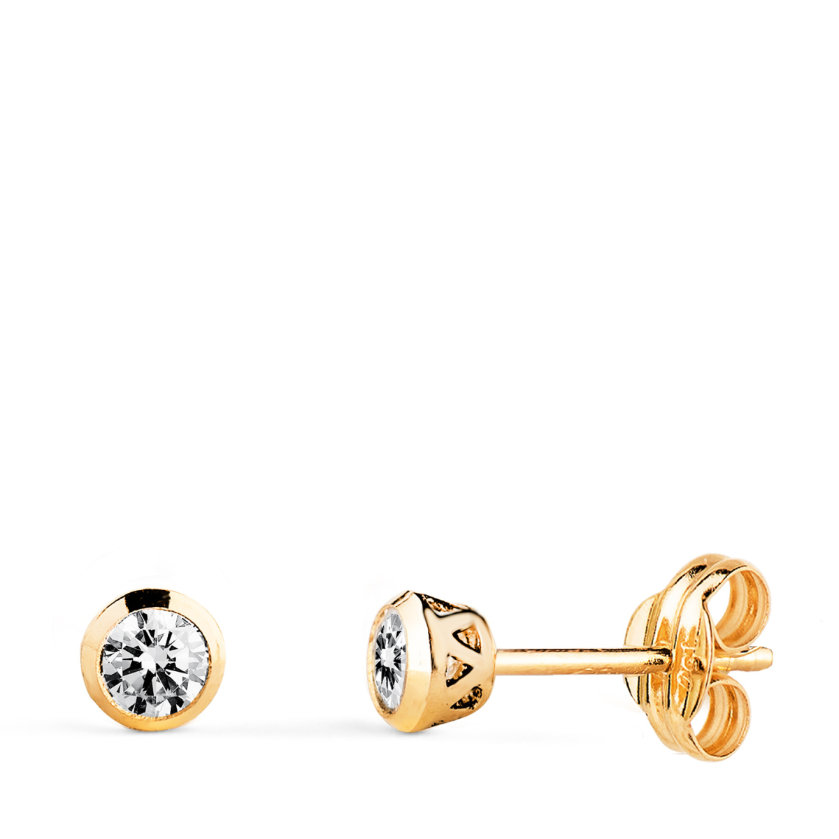 18K PENDIENTES ORO AMARILLO CHATON CON CIRCONITA CANASTILLA CALADA. ANCHO: 4MM. CIERRE PRESION 0