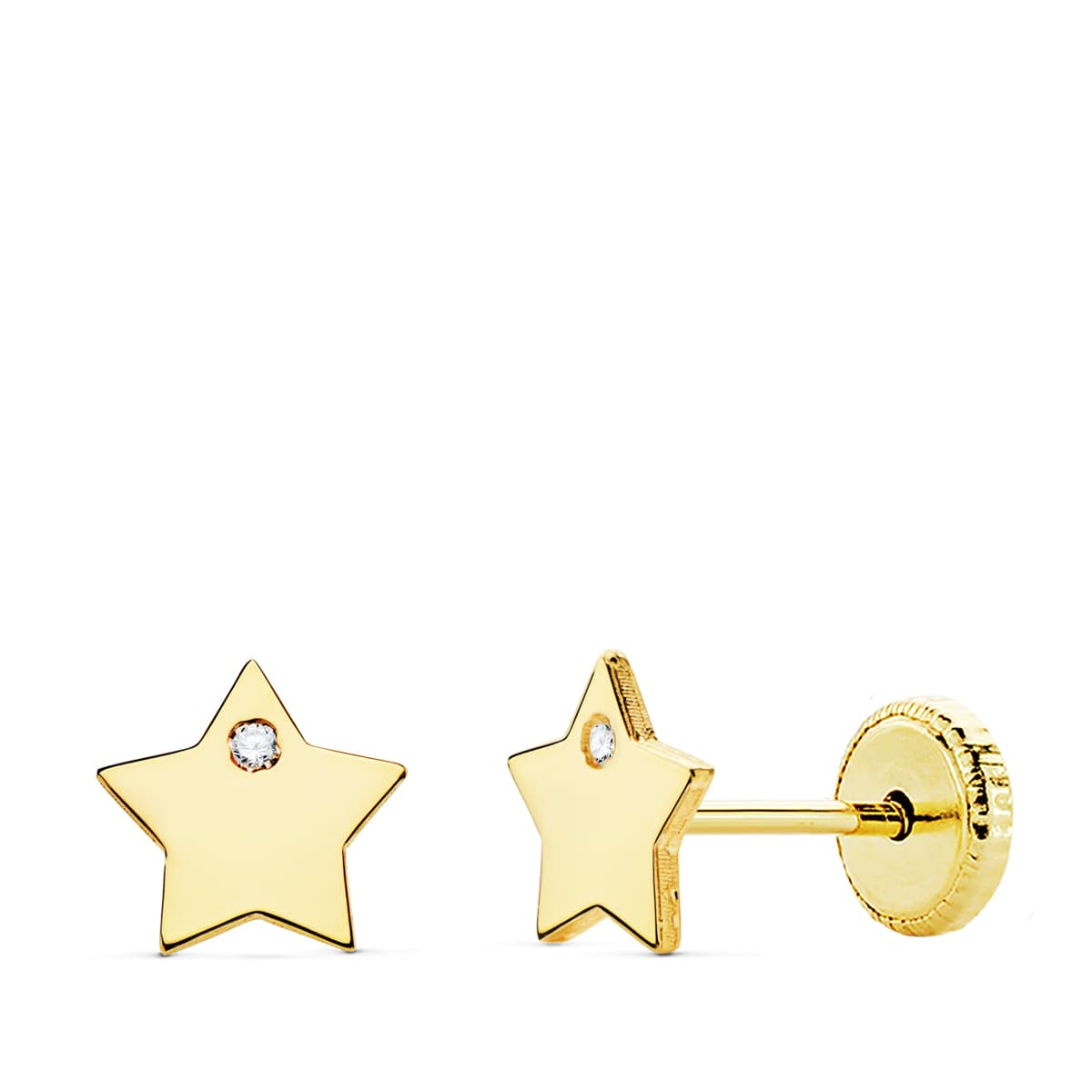 18K PENDIENTES ORO AMARILLO ESTRELLA CIRCONITA 6X6 MM CIERRE TUERCA 0
