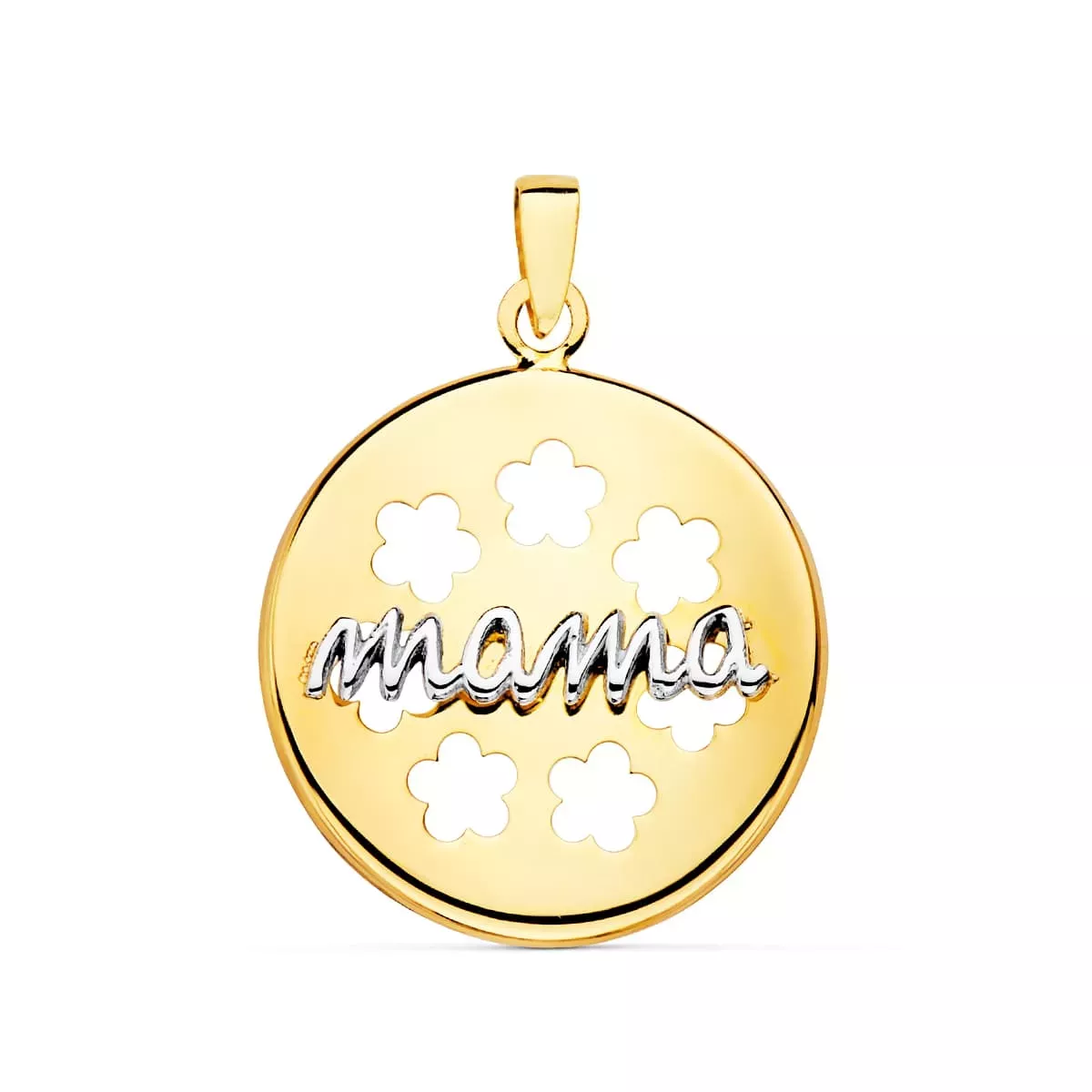 18K COLGANTE ORO BICOLOR REDONDO CON FLORES CALADAS. 18 MM 1