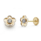 18K PENDIENTES BICOLOR FLOR CIRCONITA 7 MM CIERRE TUERCA 0