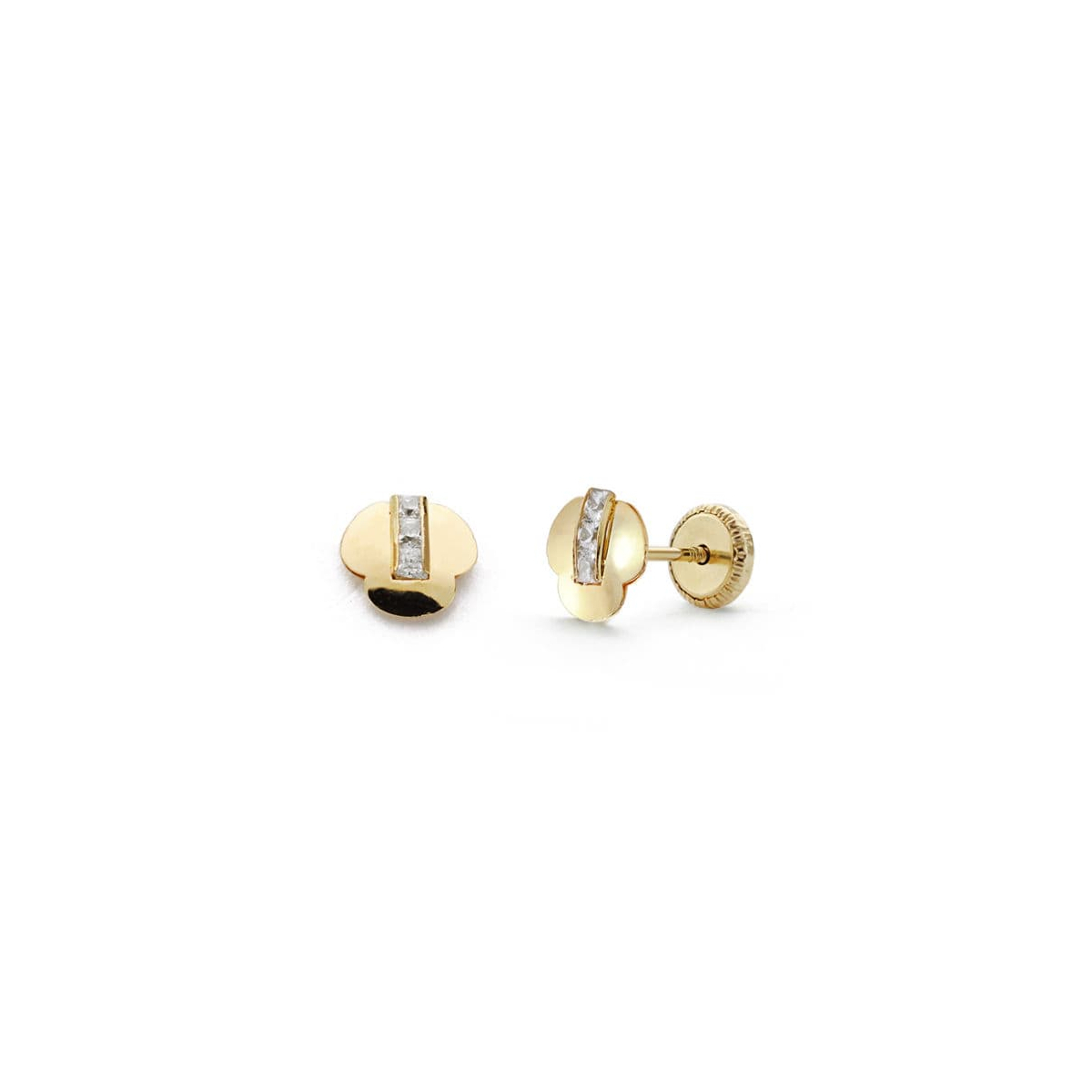 18K PENDIENTES ORO AMARILLO TREBOL CIRCONITAS. 6 MM CIERRE TUERCA 0
