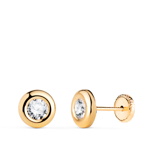 18K PENDIENTES ORO AMARILLO CHATON CON CIRCONITA. MEDIDA: 7MM. CIERRE TUERCA 0