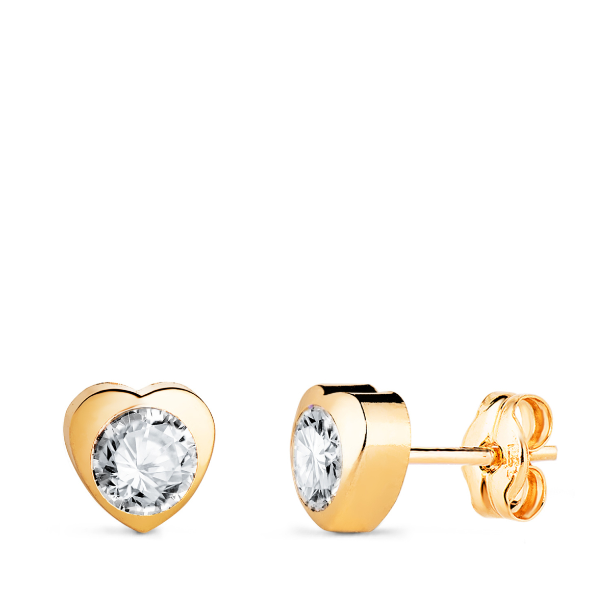 18K PENDIENTES ORO AMARILLO CORAZON CON CIRCONITA. MEDIDA: 6 X 6 MM CIERRE PRESION 0