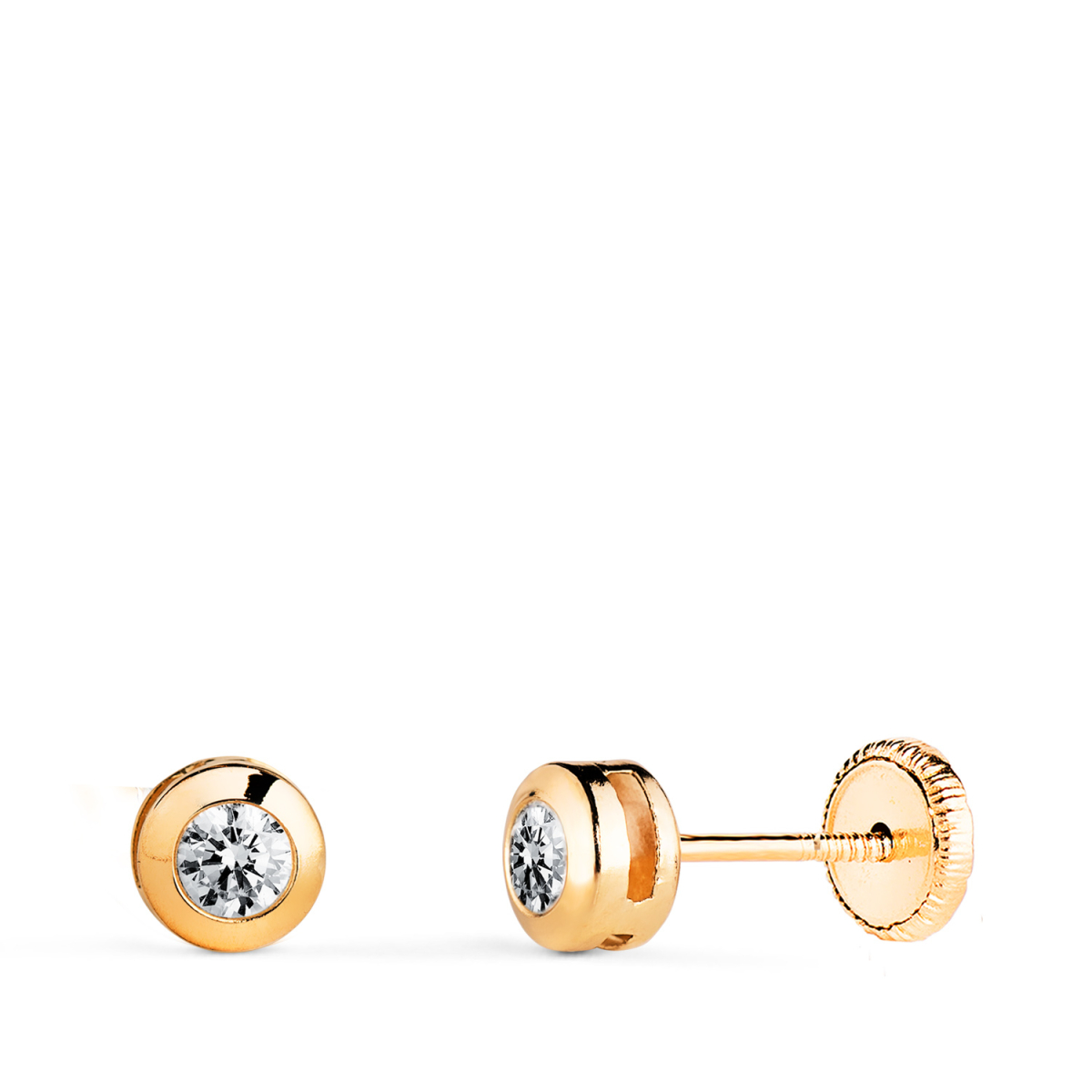 18K PENDIENTES ORO AMARILLO CHATON GALERIA CON CIRCONITA. MEDIDA: 5 MM. CIERRE TUERCA 0