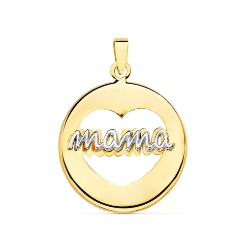 18K COLGANTE ORO BICOLOR REDONDO CORAZON CALADO 18 MM 1