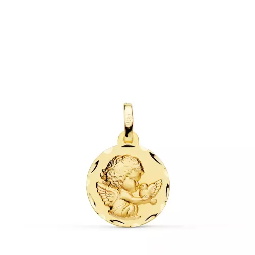 9K MEDALLA ORO AMARILLO ANGELITO BURLON Y PALOMA 14 MM 1