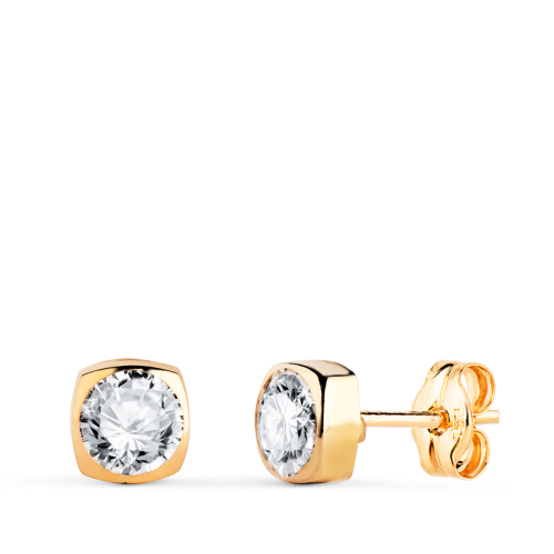 18K PENDIENTES ORO AMARILLO CUADRADOS CON CIRCONITA. MEDIDA: 5X5MM. CIERRE PRESION 0