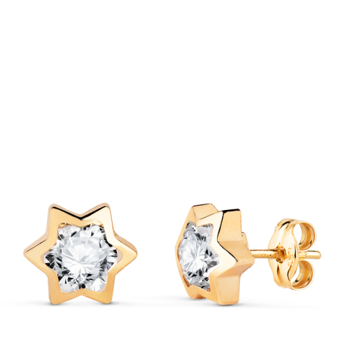 18K PENDIENTES ORO AMARILLO ESTRELLA CON CIRCONITA. MEDIDA: 8X7 MM. CIERRE PRESION 0