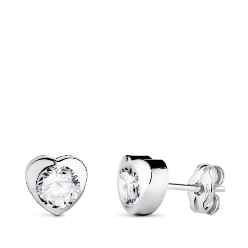 18K PENDIENTES ORO BLANCO CORAZON CON CIRCONITA. MEDIDA: 6 X 6 MM CIERRE PRESION 0