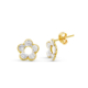 18K PENDIENTES ORO BICOLOR FLOR CIRCONITA 8X8 MM CIERRE PRESION 0