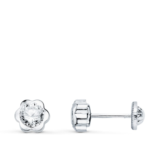 18K PENDIENTES MARGARITA 7MM CIRCONITA ORO BLANCO CIERRE TUERCA 0