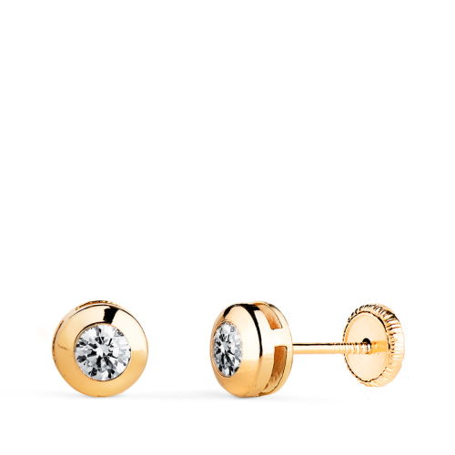 18K PENDIENTES ORO AMARILLO CHATON GALERIA CON CIRCONITA. MEDIDA: 6 MM. CIERRE TUERCA 0