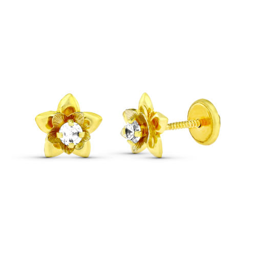 18K PENDIENTES ORO AMARILLO FLOR CON CIRCONITA 7X7 MM. CIERRE TUERCA 0