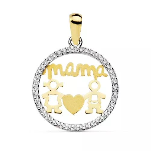 18K COLGANTE BICOLOR MAMA NIÑO Y NIÑA CIRCONITA 16 MM 1
