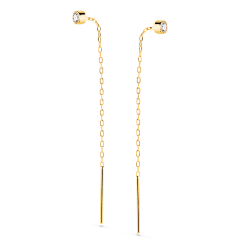 18K PENDIENTES ORO AMARILLO CON CIRCONITA CHATON 3MM Y CADENA. LARGO: 55MM CIERRE PRESION 0