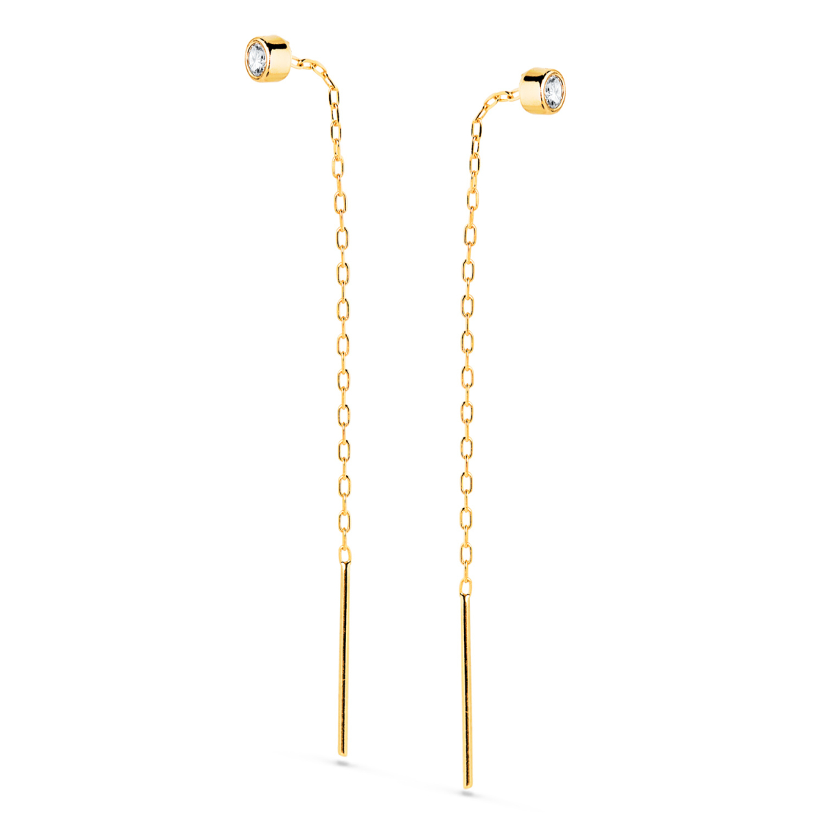 18K PENDIENTES ORO AMARILLO CON CIRCONITA CHATON 3MM Y CADENA. LARGO: 55MM CIERRE PRESION 0