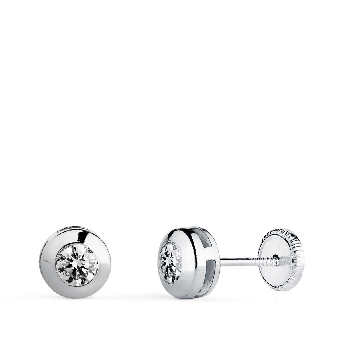 18K PENDIENTES ORO BLANCO CHATON GALERIA CON CIRCONITA. MEDIDA: 6 MM. CIERRE TUERCA 0