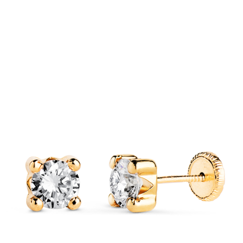 18K PENDIENTES ORO AMARILLO CIRCONITA 5MM CON 4 GARRAS. ANCHO: 5