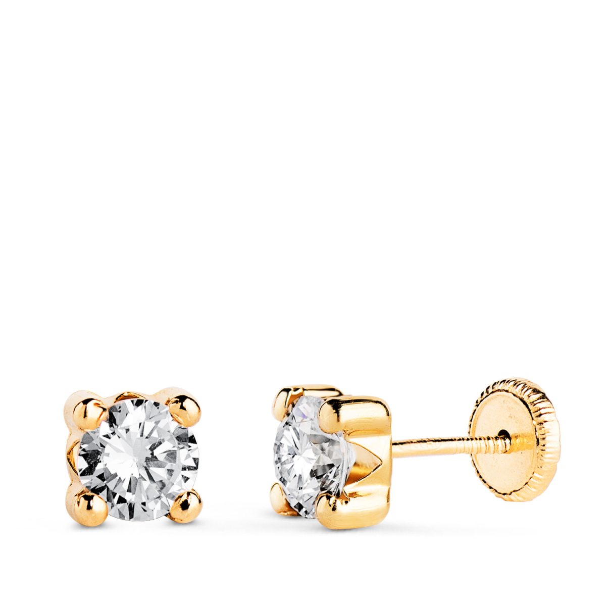 18K PENDIENTES ORO AMARILLO CIRCONITA 5MM CON 4 GARRAS. ANCHO: 5