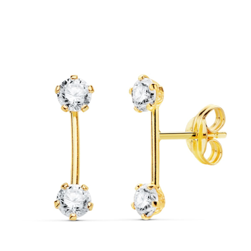 18K PENDIENTES ORO AMARILLO CIRCONITA BARRA 13X3MM CIERRE PRESION 0
