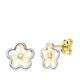 18K PENDIENTES ORO BICOLOR FLOR Y CIRCONITA 8X8 MM CIERRE PRESION 0