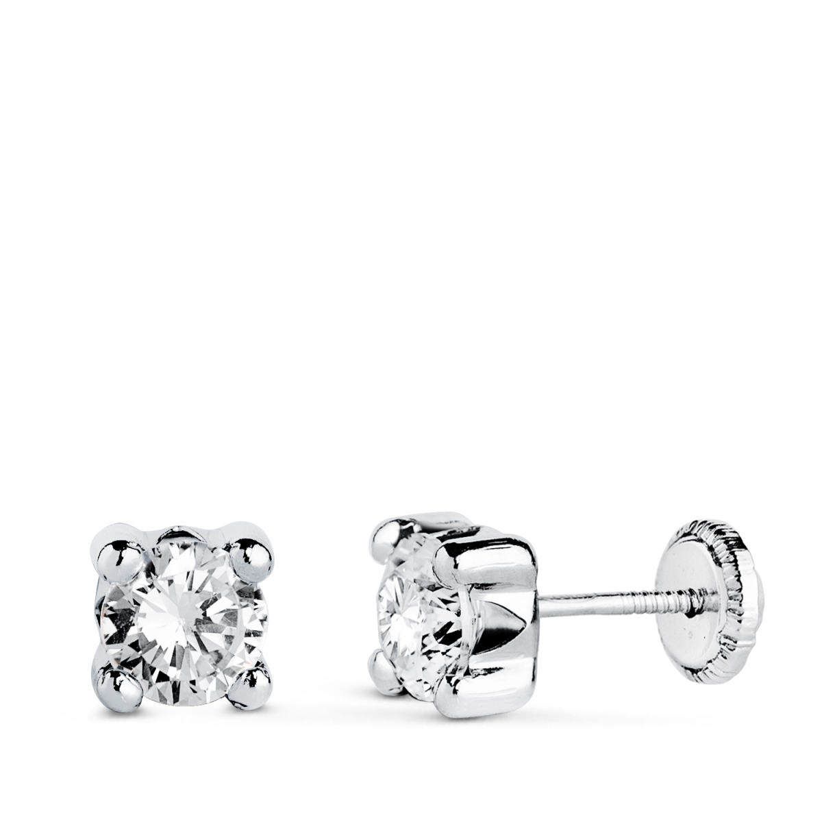 18K PENDIENTES ORO BLANCO CIRCONITA 5MM CON 4 GARRAS. ANCHO: 5