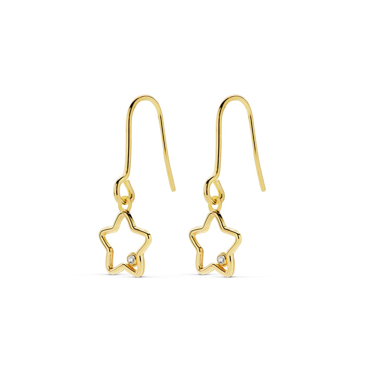 18K PENDIENTES ORO AMARILLO ESTRELLA CIRCONITA 22X8 MM CIERRE GANCHO 0