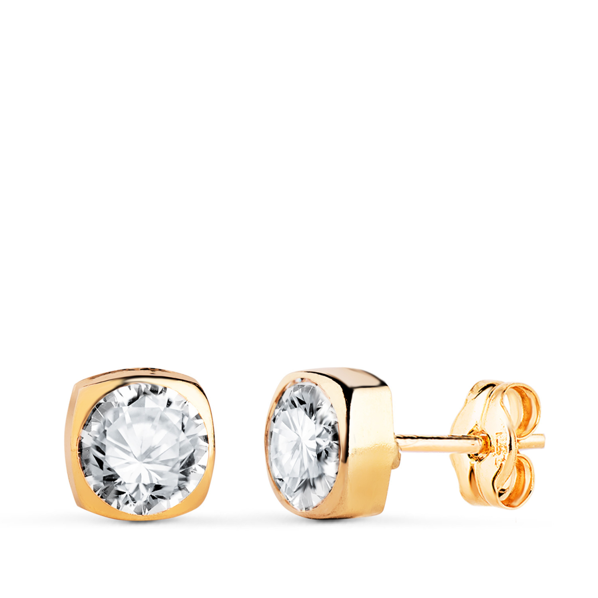 18K PENDIENTES ORO AMARILLO CUADRADOS CON CIRCONITA. MEDIDA: 6X6MM. CIERRE PRESION 0