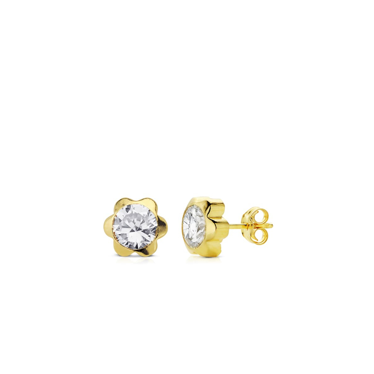 18K PENDIENTES ORO AMARILLO MARGARITA CIRCONITA 7 MM CIERRE TUERCA 0