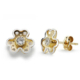 18K PENDIENTES ORO BICOLOR TREBOL CIRCONITA 9X8 MM CIERRE PRESION 0