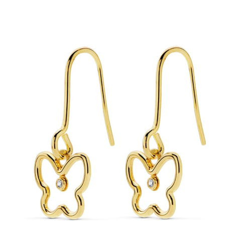 18K PENDIENTES ORO AMARILLO MARIPOSA CIRCONITA 19X9 MM CIERRE GANCHO 0