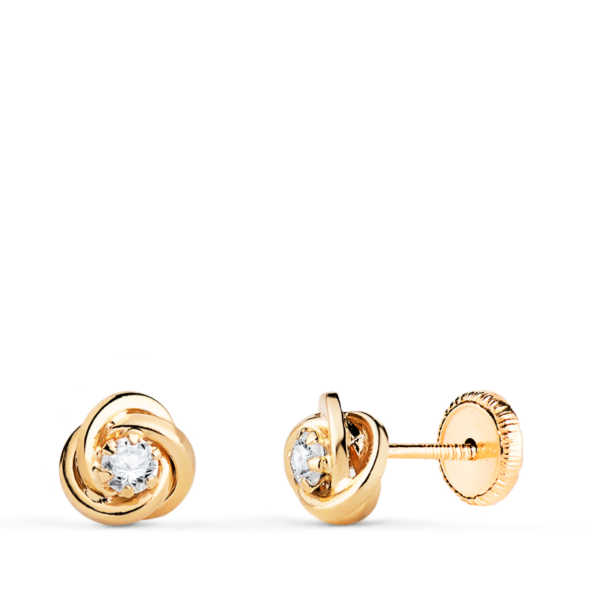 18K PENDIENTES ORO AMARILLO NUDO CON CIRCONITA. MEDIDA: 6X6 MM. CIERRE TUERCA 0