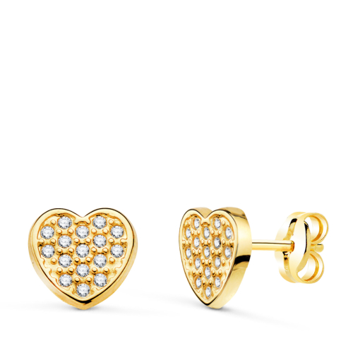 18K PENDIENTES ORO AMARILLO CORAZON CON CIRCONITAS. MEDIDA: 7 X 7 MM. CIERRE PRESION 0