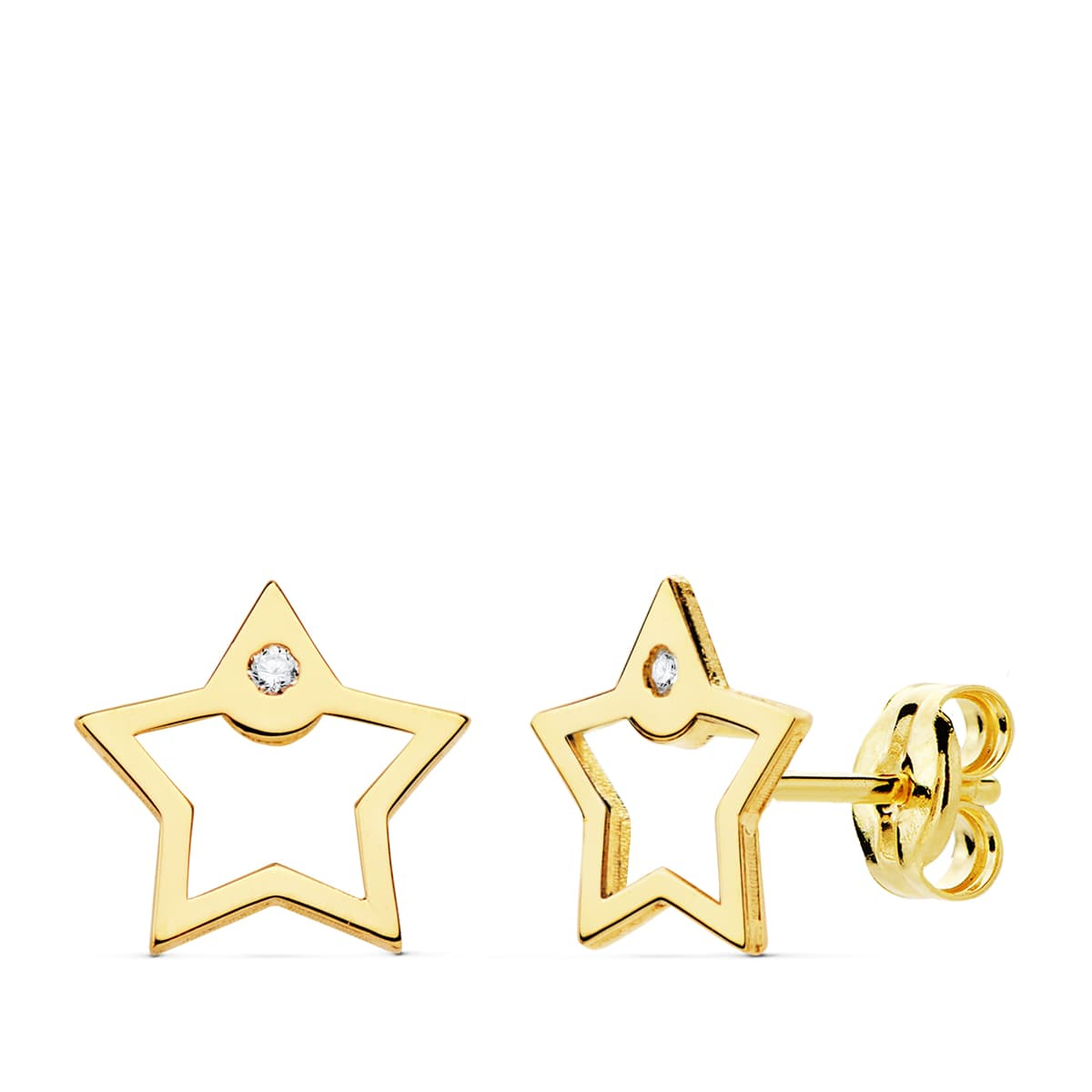18K PENDIENTES ORO AMARILLO ESTRELLA CIRCONITA 8X8 MM CIERRE PRESION 0