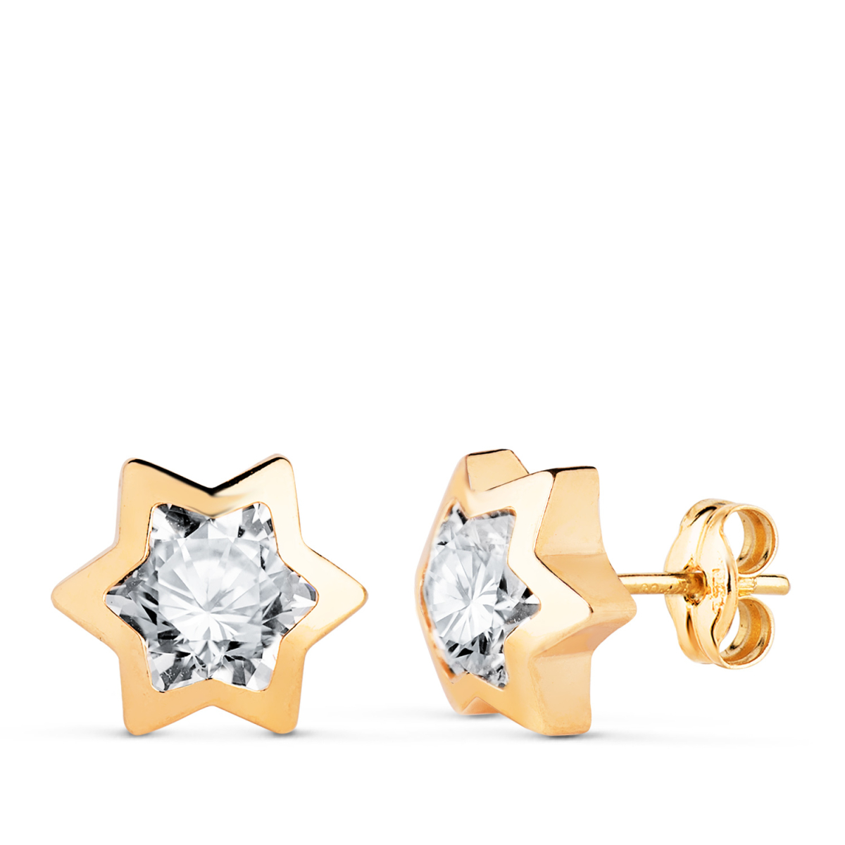 18K PENDIENTES ORO AMARILLO ESTRELLA CON CIRCONITA. MEDIDA: 9X8 MM. CIERRE PRESION 0