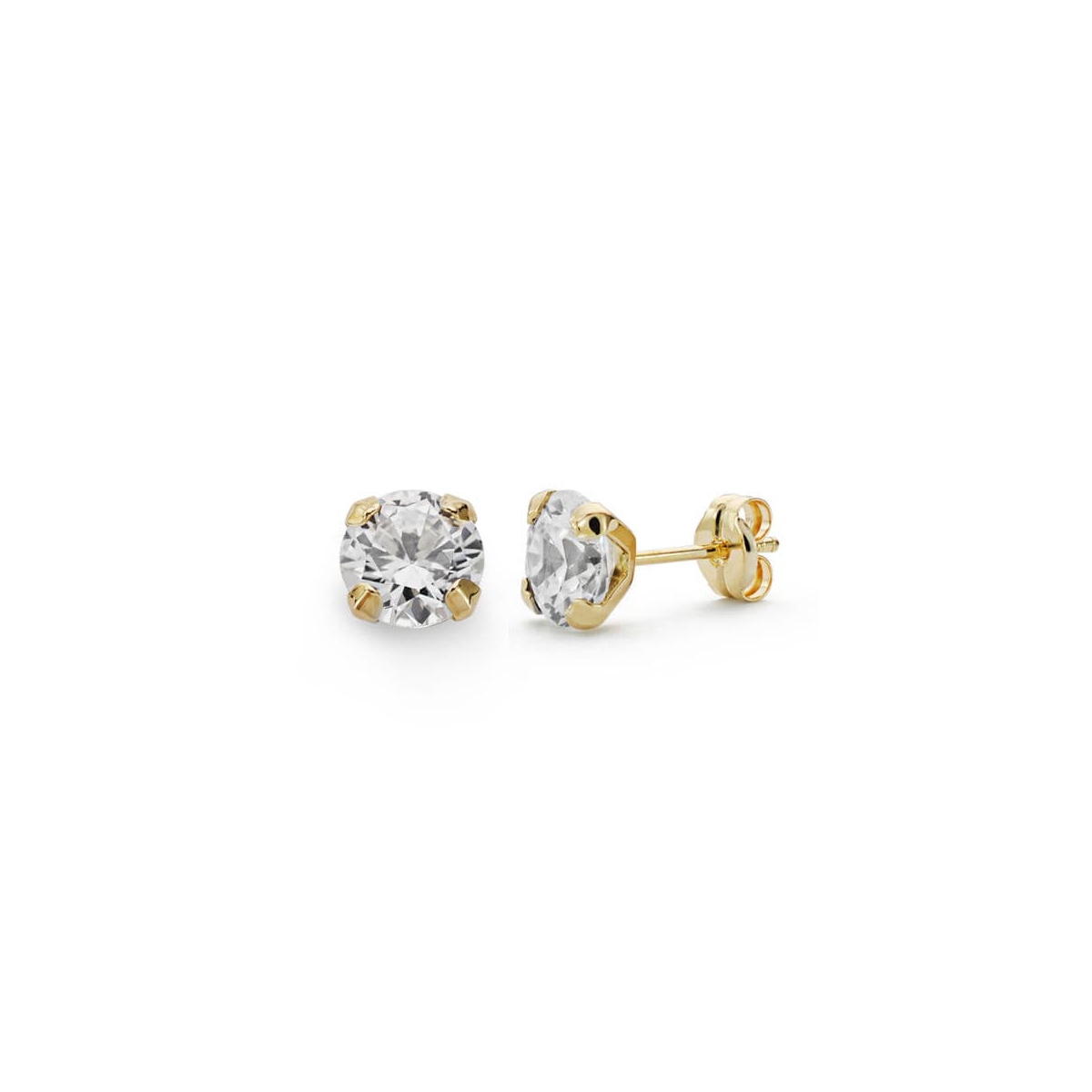 18K PENDIENTES ORO AMARILLO GARRAS CIRCONITA 7 MM CIERRE PRESION 0